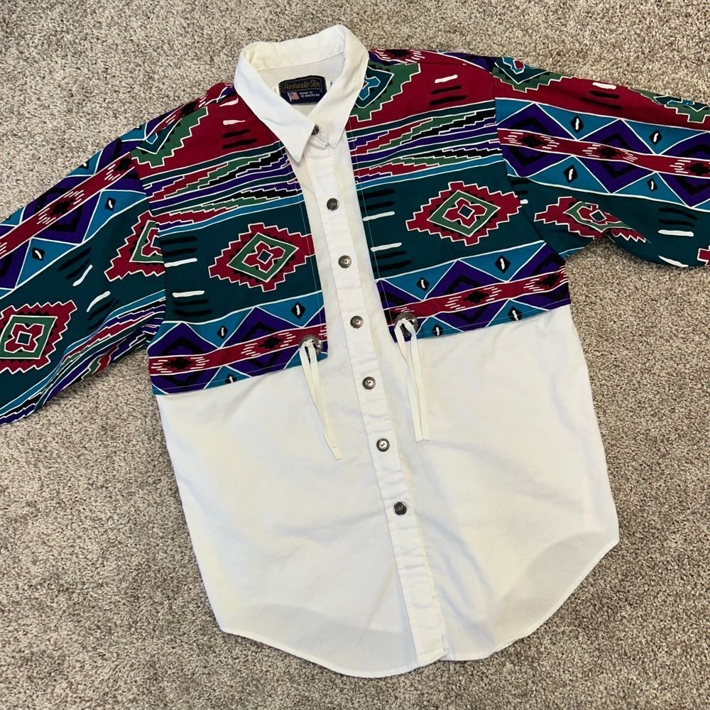 Vintage Panhandle Slim Western Shirt Women Size Medium Aztec Southwestern USA
